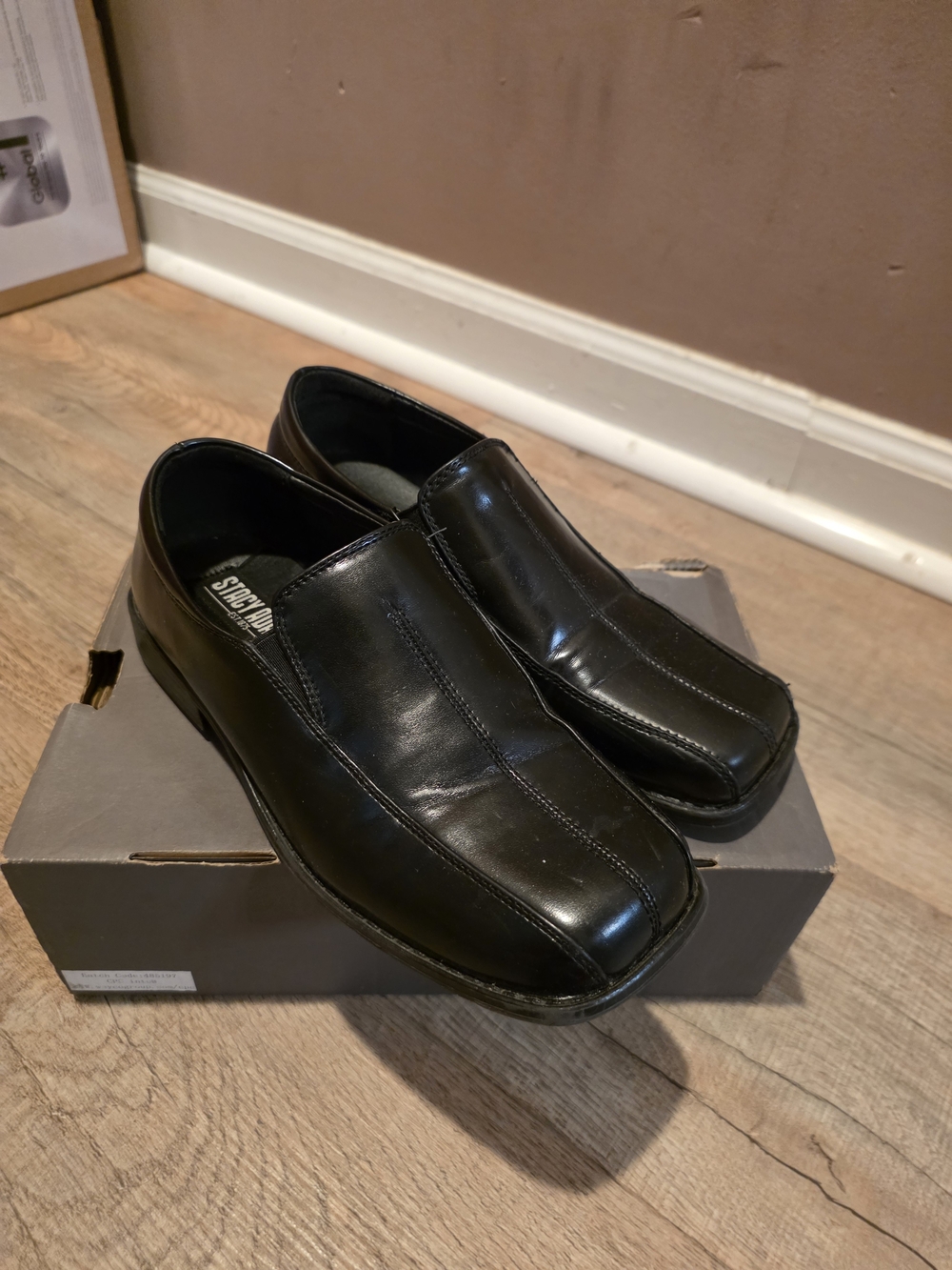 Stacy Adams Black Leather Slip-On Square-Toe Kids Dress Shoes